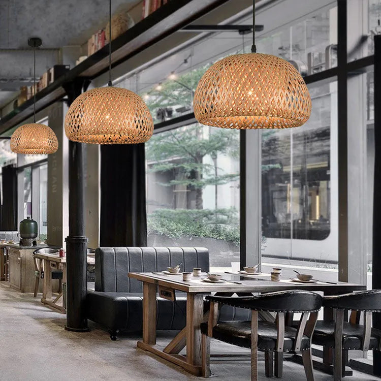 American Garden bamboo woven chandelier rural style rattan pendant light single head 600mm