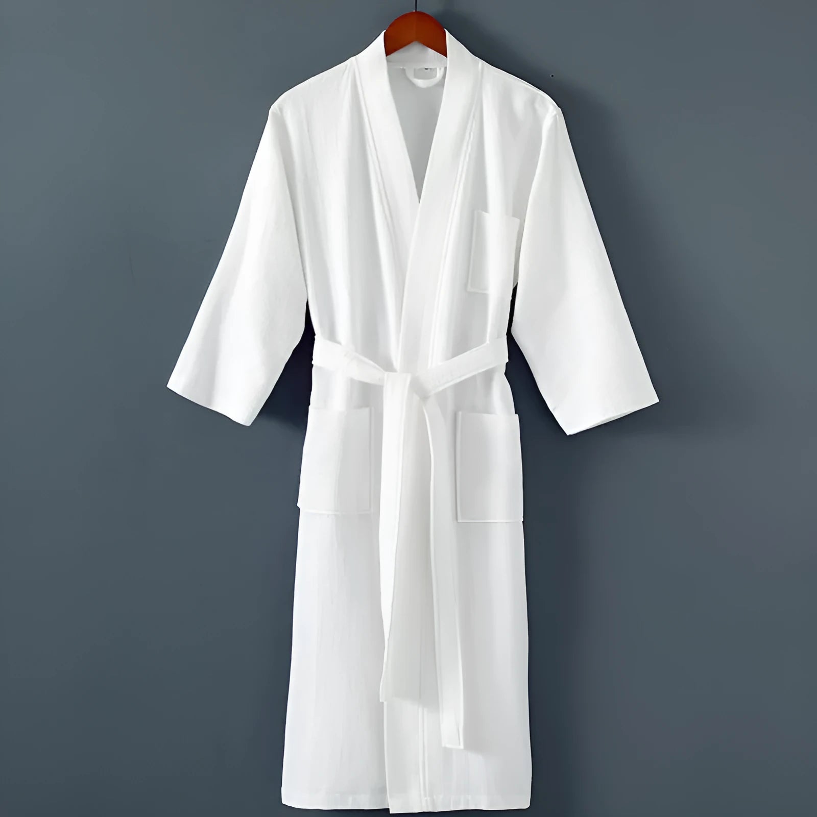 Five star hotel style bathrobe in cotton mink hair, winter weight, classic white colour, unisex design for men and women