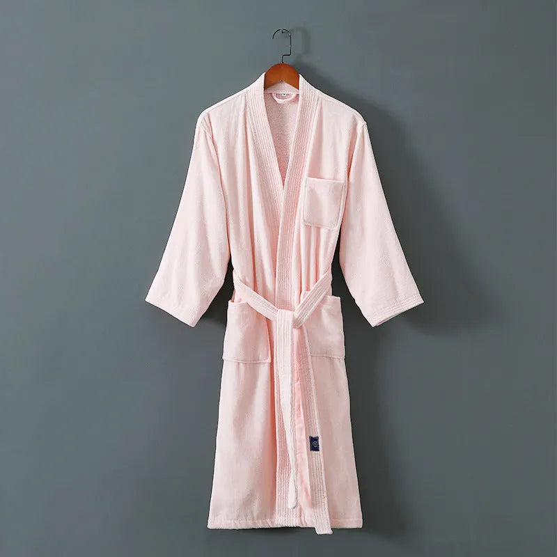 Five star hotel style bathrobe in cotton mink hair, winter weight, classic white colour, unisex design for men and women