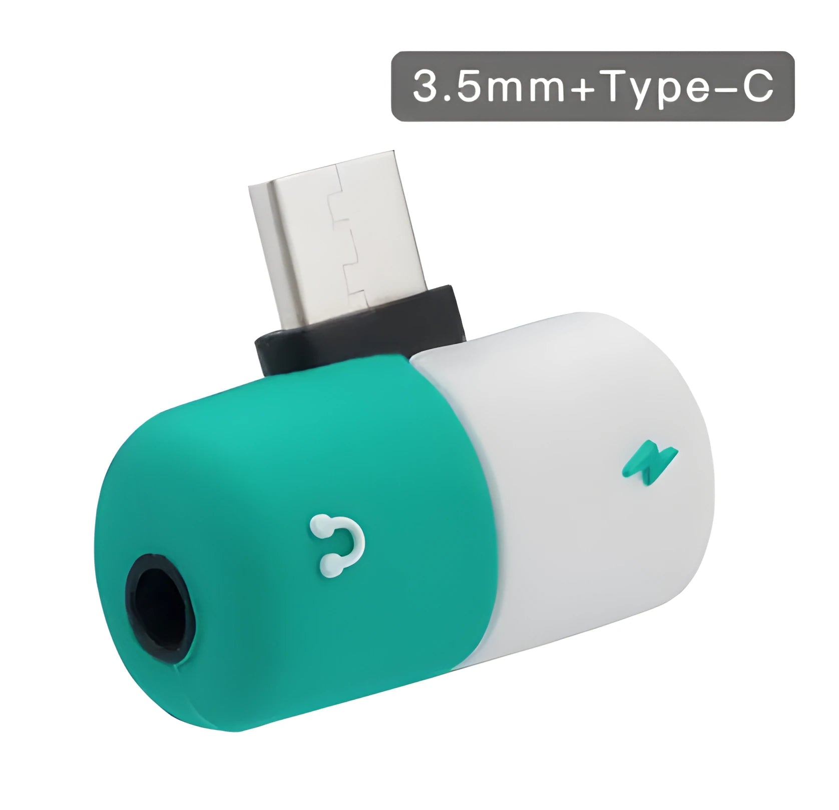 Blue and yellow 2-in-1 charging and headphone jack adapter for Huawei and Honor phone cases