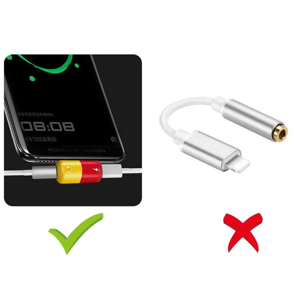 Blue and yellow 2-in-1 charging and headphone jack adapter for Huawei and Honor phone cases