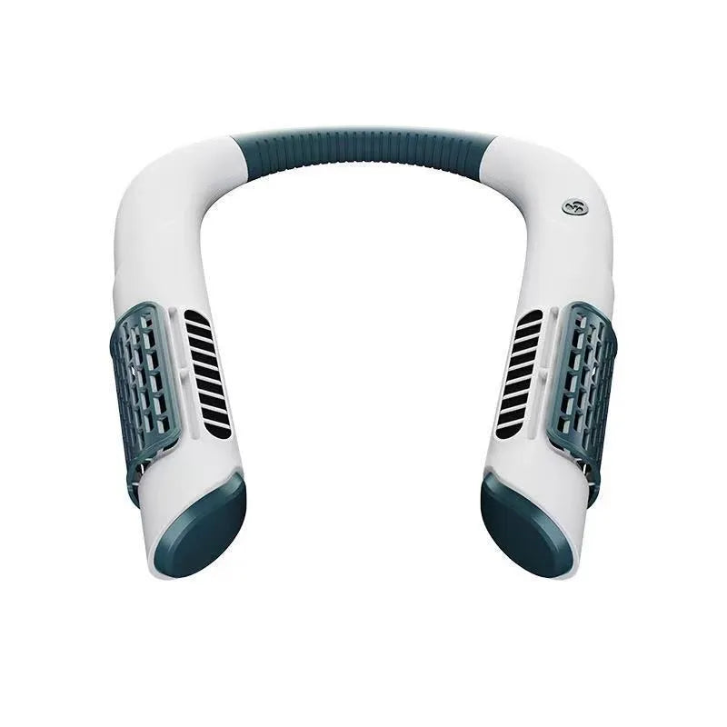 Mini bladeless neck fan in pink, USB rechargeable with three speed settings