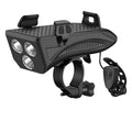 Mobile phone holder with strong flashlight for road cycling, black ABS construction, 400 lumens front light