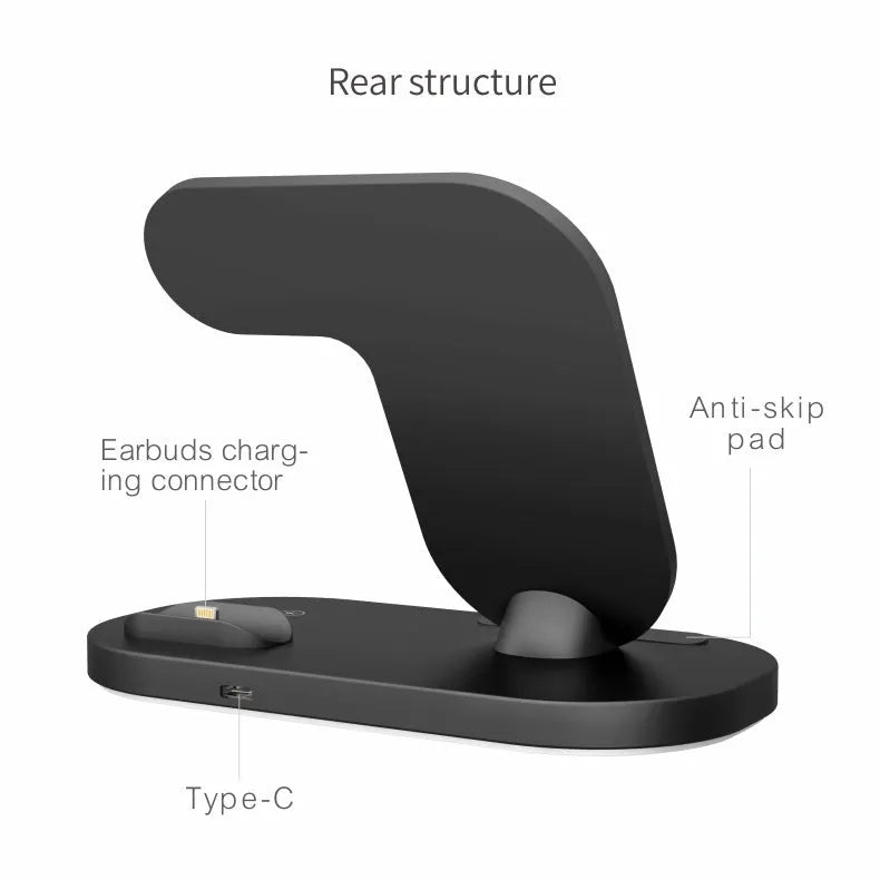 Black foldable 3-in-1 wireless charging station for iPhone Apple Watch AirPods Pro