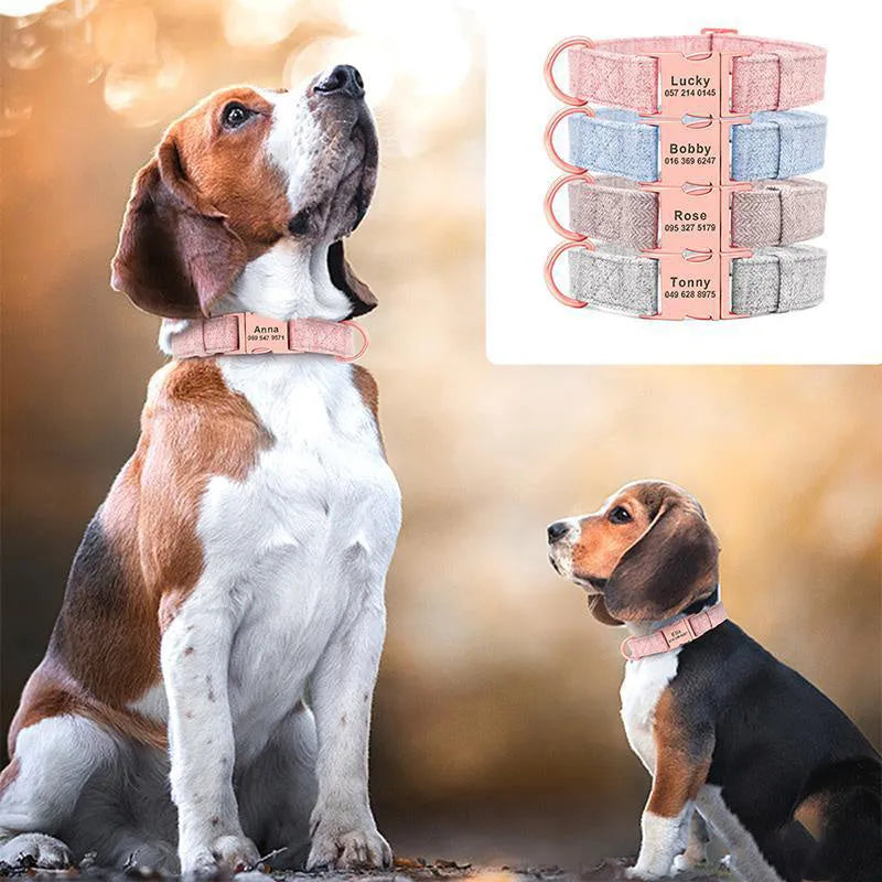 Non-woven fabric dog collar and leash set in blue, grey, light brown, pink for small medium large dogs