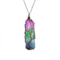 Dyed natural white crystal column Tree of Life pendant necklace with colourful crystal winding on O-chain