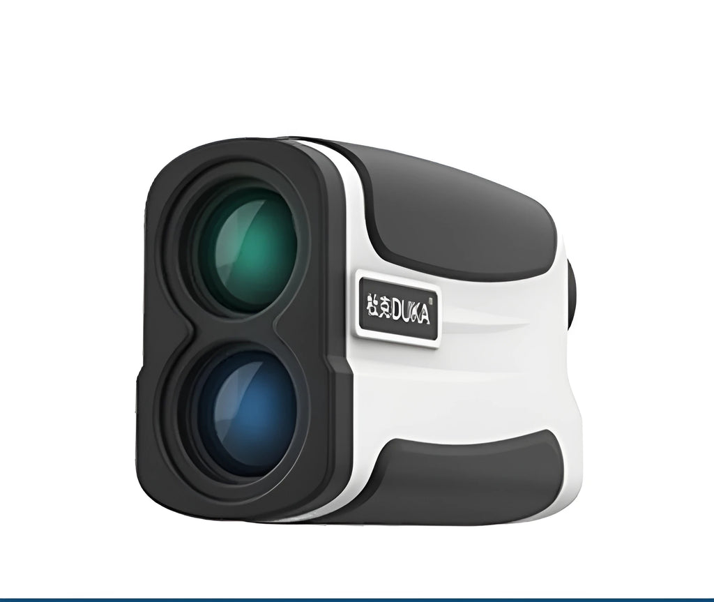 Black rubberised golf laser rangefinder with monocular lens for distance measurement up to 1500 metres.
