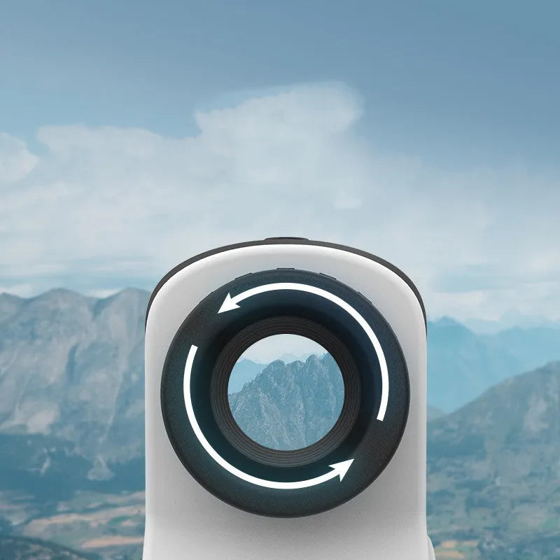 Black rubberised golf laser rangefinder with monocular lens for distance measurement up to 1500 metres.