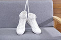 Women's block heel sandals in black or white with open toe and ankle strap, sizes 35 to 43.