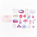 Korean-inspired decorative stationery stickers showing Butter Rabbit, Cute Duck, Licking Cat, and Spring Outing Bear character designs