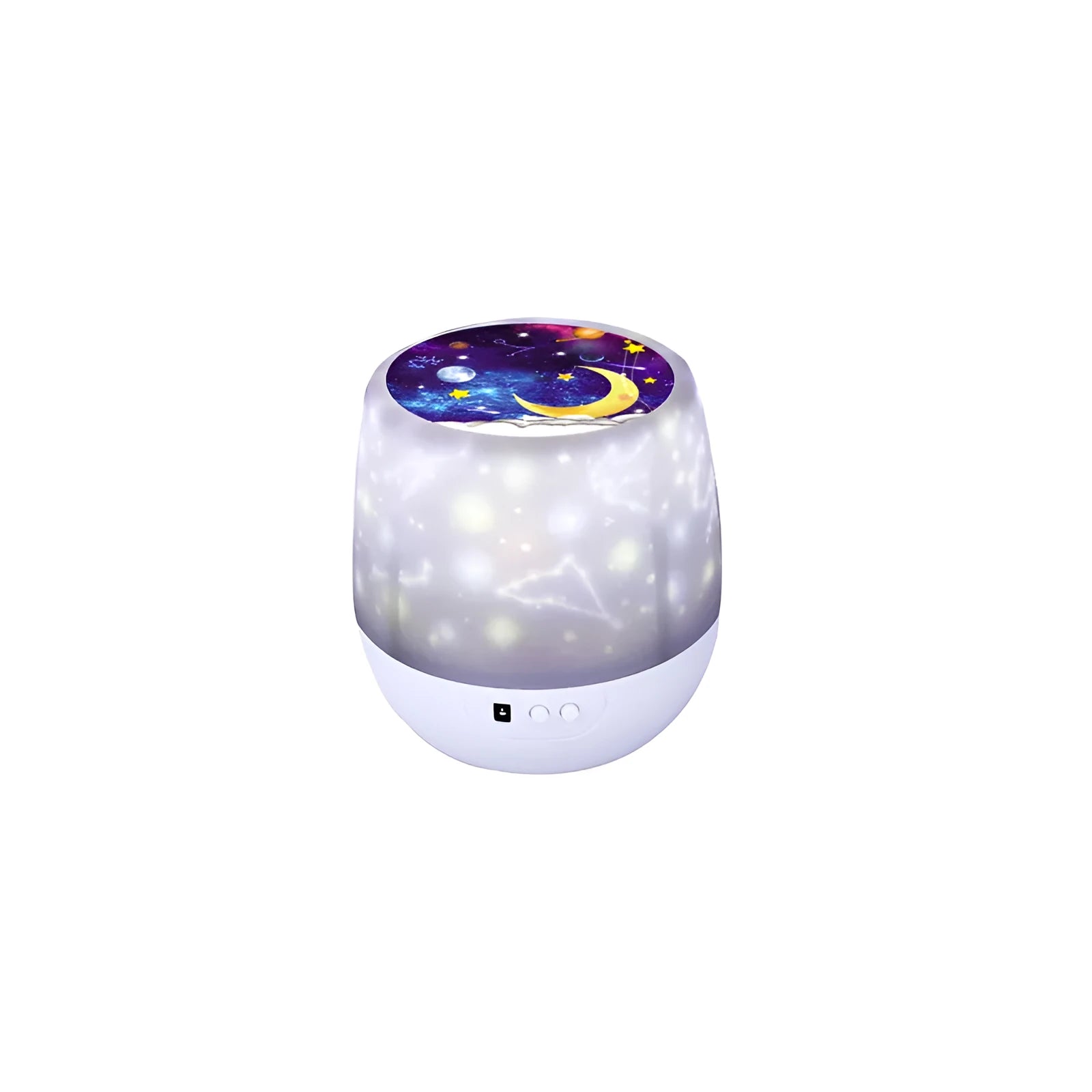 Pruixin rotating star projector night light showing star pattern projection on a wall.