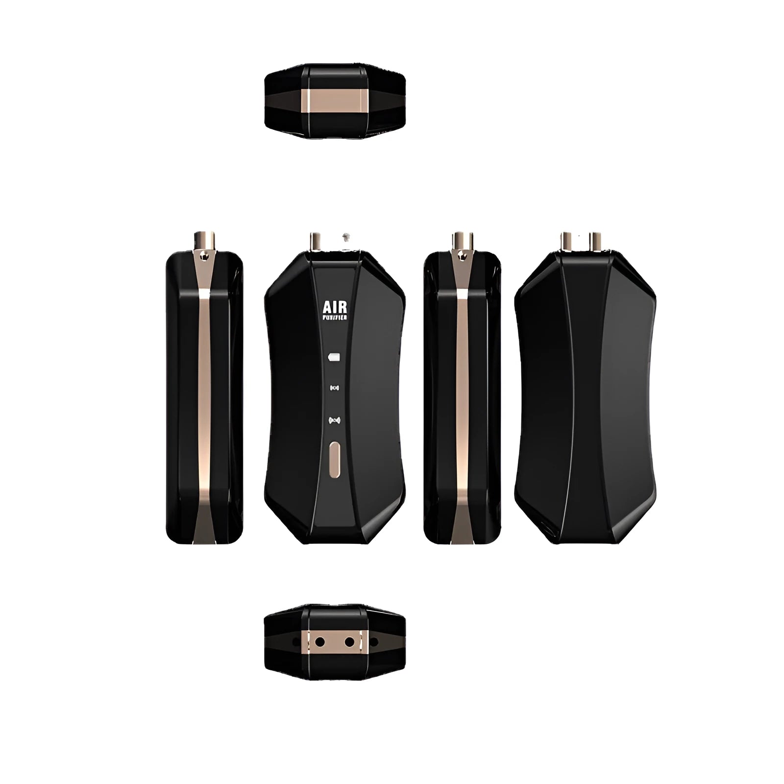 Portable negative ion air purifier necklace with LCD screen measuring 85mm by 39mm by 23mm in black or white colour
