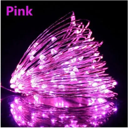 1M copper wire LED string light with 100 beads, battery or USB power, in Multicolor, Pink, Purple, Warm White or White