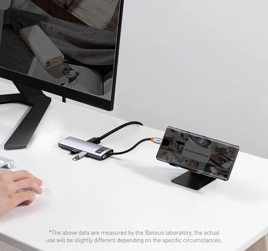 Baseus Space Grey USB C Hub with HDMI port and USB 3.0 connectors for MacBook laptop expansion