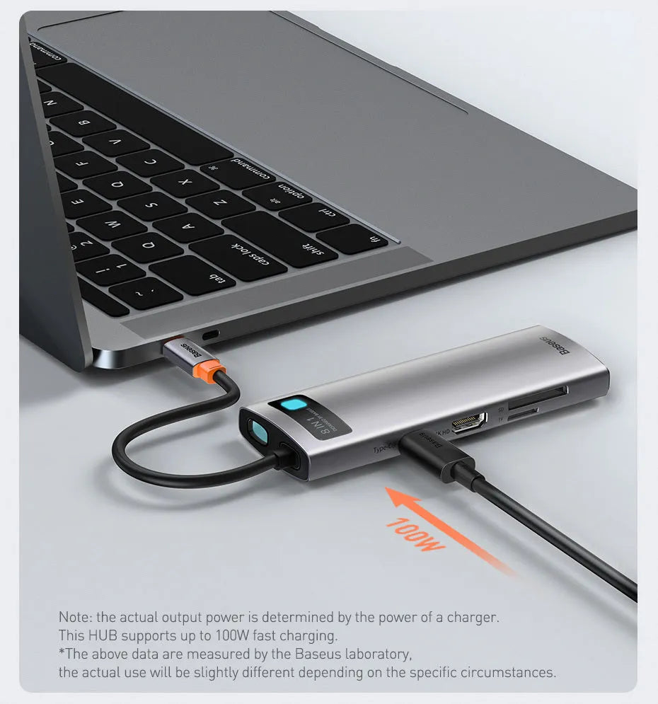 Baseus Space Grey USB C Hub with HDMI port and USB 3.0 connectors for MacBook laptop expansion