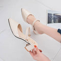Summer gentle thick-heeled sandals with buckle closure in beige, sweet style for women