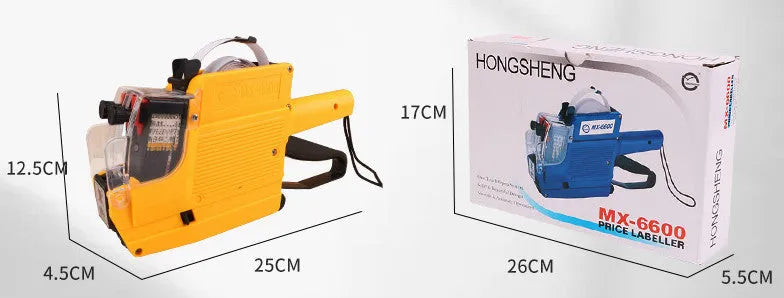 Manual price coding machine in blue, red, or yellow colour with ink roller and paper rolls