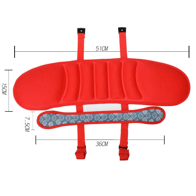 Children's travel headrest pillow with polyester cover and sponge filler, shown in peacock blue and big red