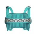 Children's travel headrest pillow with polyester cover and sponge filler, shown in peacock blue and big red