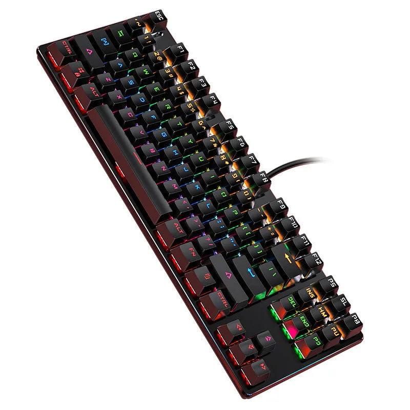Wired mechanical keyboard with 87 keys, ABS construction, backlit keys, carbon black colour, mixed light cyan shafts