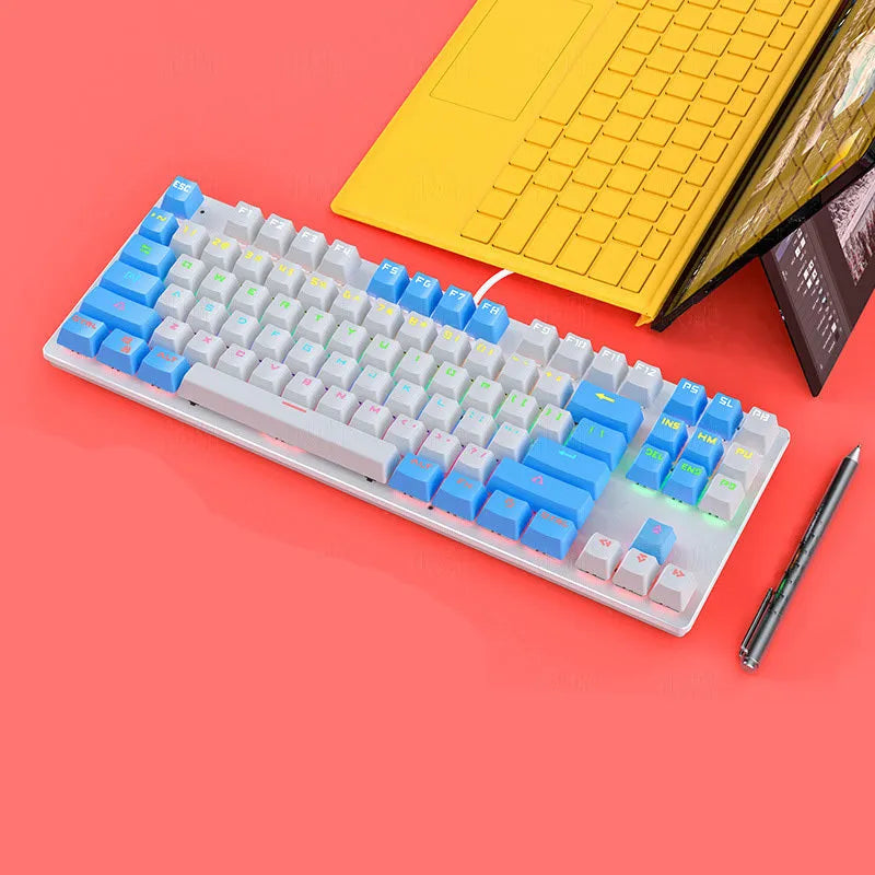 Wired mechanical keyboard with 87 keys, ABS construction, backlit keys, carbon black colour, mixed light cyan shafts