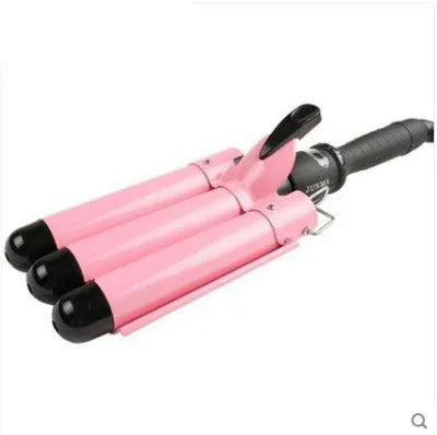 Horse Brand small corrugated three-tube electric curling iron 20mm-32mm barrel Black pink with UK plug
