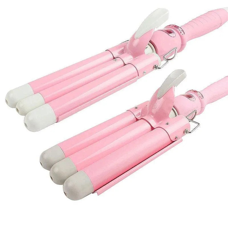Horse Brand small corrugated three-tube electric curling iron 20mm-32mm barrel Black pink with UK plug