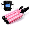 Horse Brand small corrugated three-tube electric curling iron 20mm-32mm barrel Black pink with UK plug