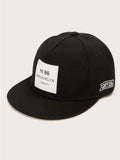 Adjustable unisex baseball cap with letter design, shown in all black, black, camouflage and white
