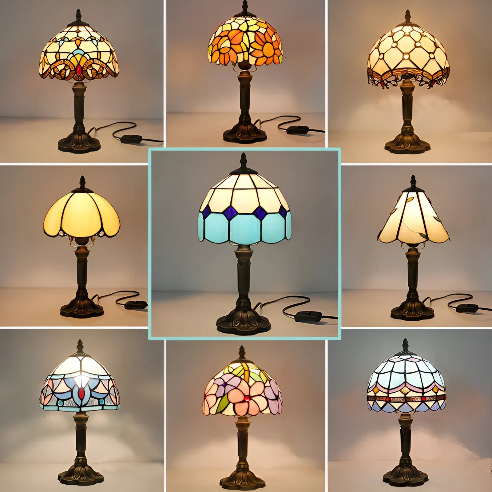 Mosaic table lamp with yellow glass shade and resin base, 20x12x35cm, Mediterranean style
