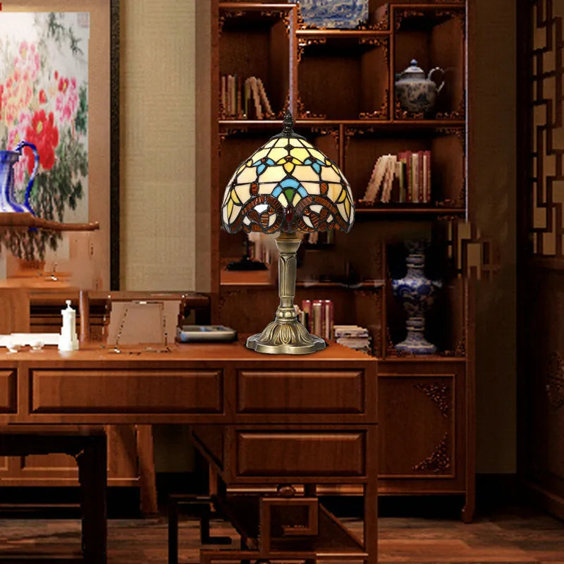 Mosaic table lamp with yellow glass shade and resin base, 20x12x35cm, Mediterranean style