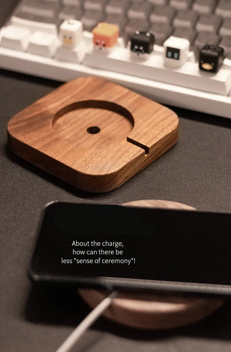 Walnut wood magnetic wireless charger bracket base with floor-standing design