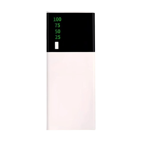 Black 20000mAh power bank with charging cable showing compact rectangular design