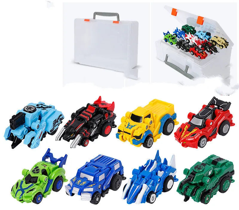 Creative Jumping Warrior deformation battle toy car with bounce transformation robot and two protagonist figures in ABS plastic