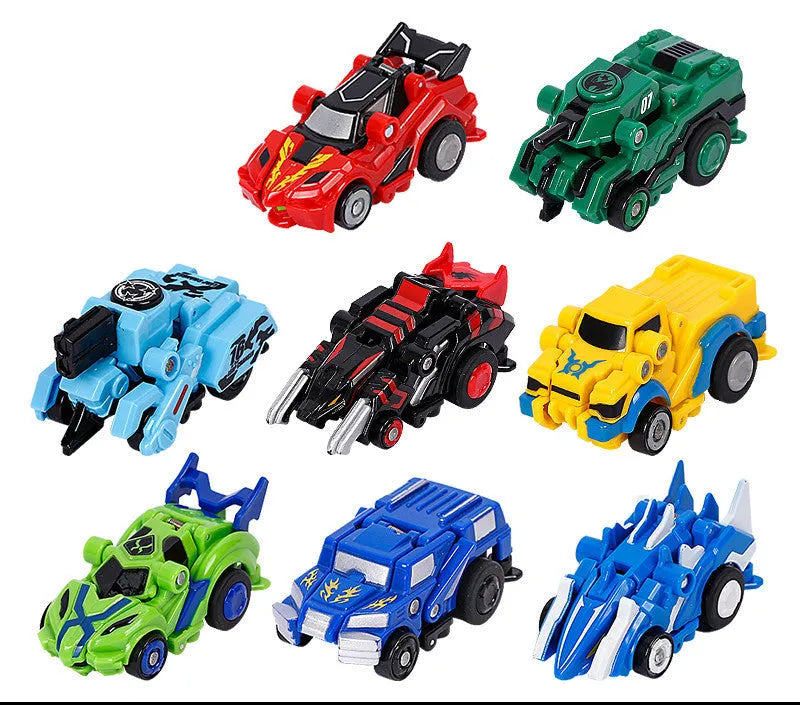 Creative Jumping Warrior deformation battle toy car with bounce transformation robot and two protagonist figures in ABS plastic