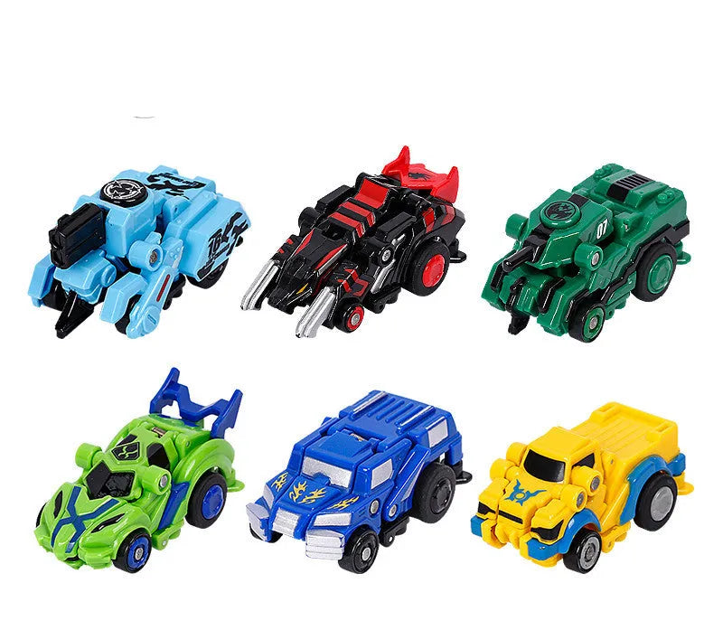 Creative Jumping Warrior deformation battle toy car with bounce transformation robot and two protagonist figures in ABS plastic