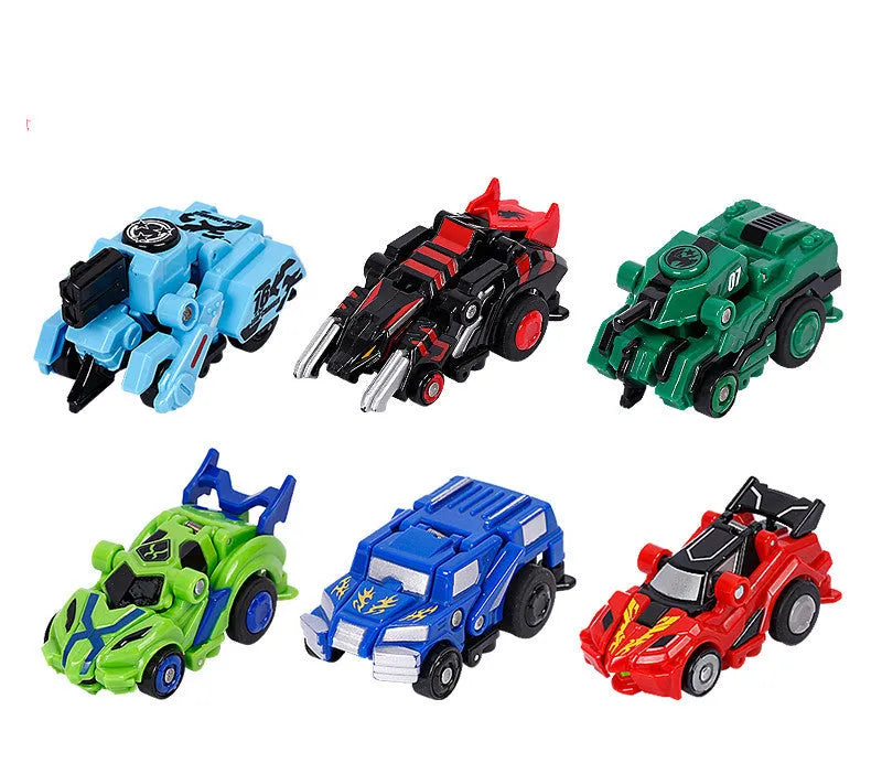 Creative Jumping Warrior deformation battle toy car with bounce transformation robot and two protagonist figures in ABS plastic