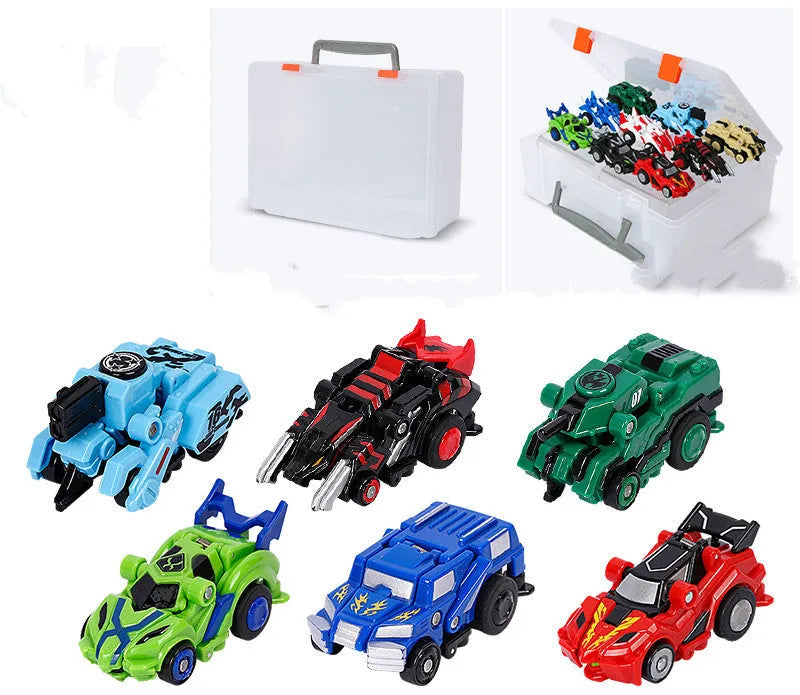 Creative Jumping Warrior deformation battle toy car with bounce transformation robot and two protagonist figures in ABS plastic