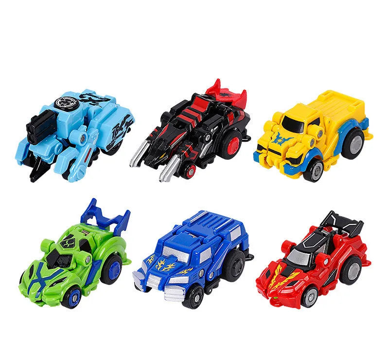 Creative Jumping Warrior deformation battle toy car with bounce transformation robot and two protagonist figures in ABS plastic