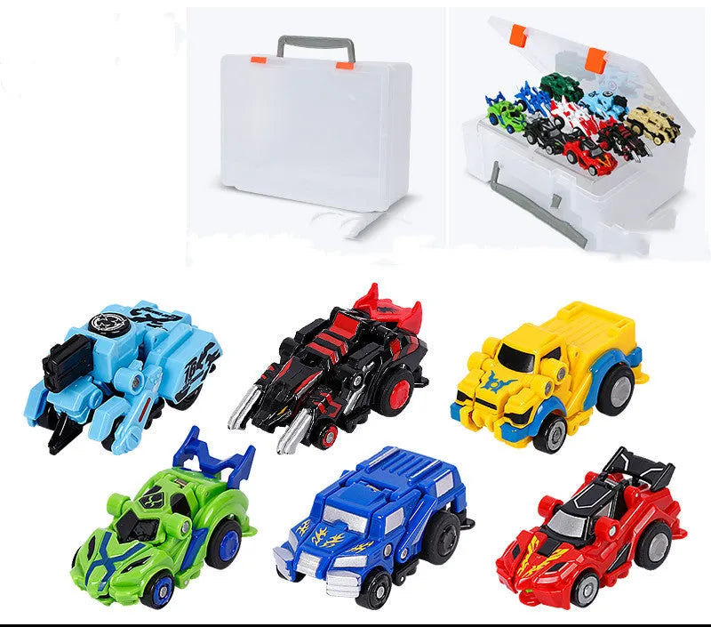 Creative Jumping Warrior deformation battle toy car with bounce transformation robot and two protagonist figures in ABS plastic