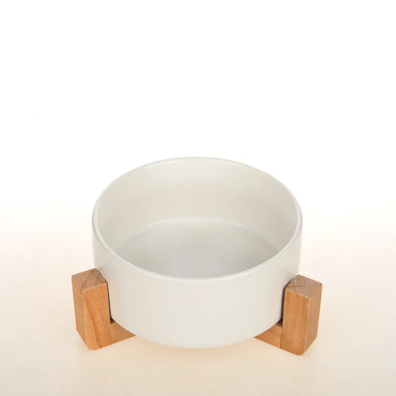 Ceramic cat double bowl in gray-green with raised design for cervical protection, new bone china construction
