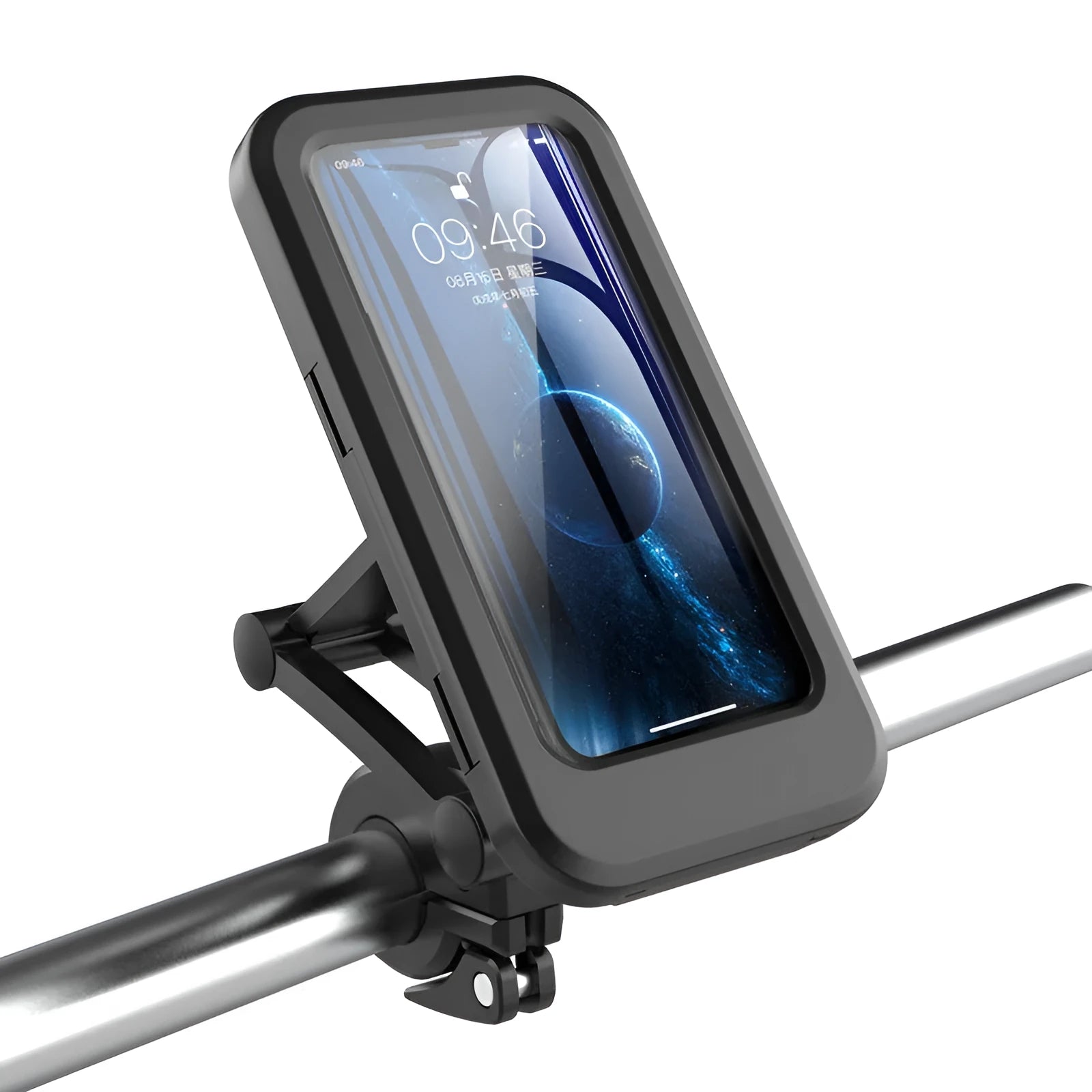 Black universal lazy bracket bicycle motorcycle phone holder for 4 to 6.7 inch smartphones waterproof outdoor use