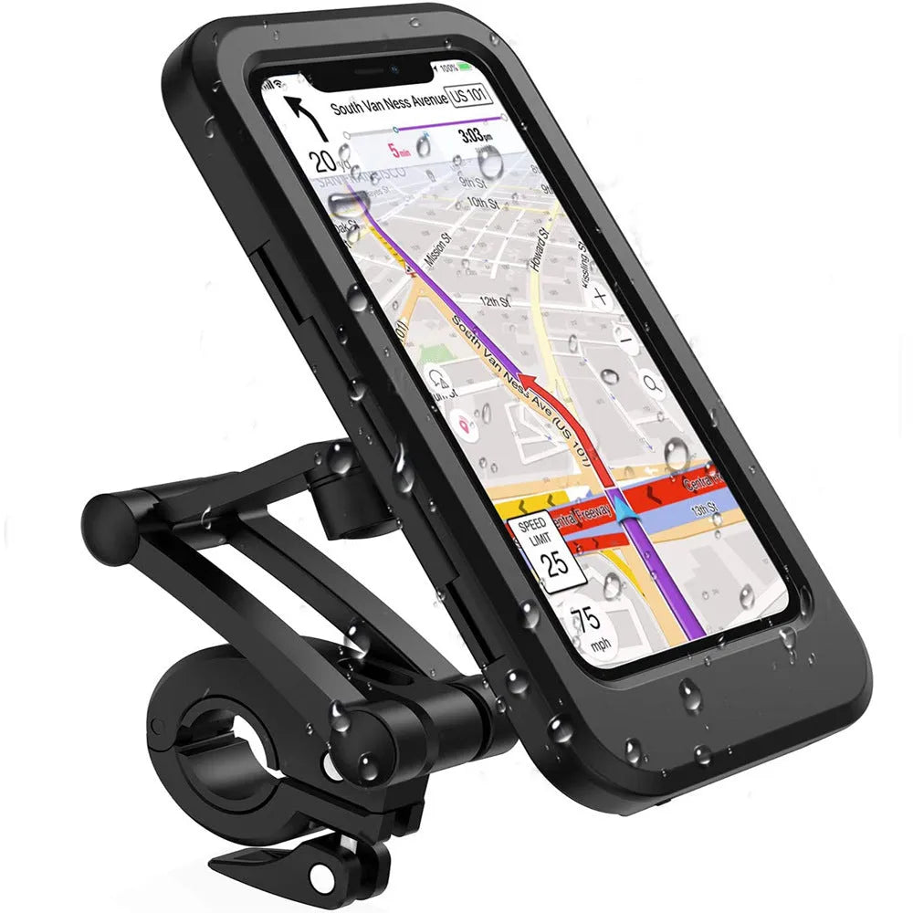 Black universal lazy bracket bicycle motorcycle phone holder for 4 to 6.7 inch smartphones waterproof outdoor use