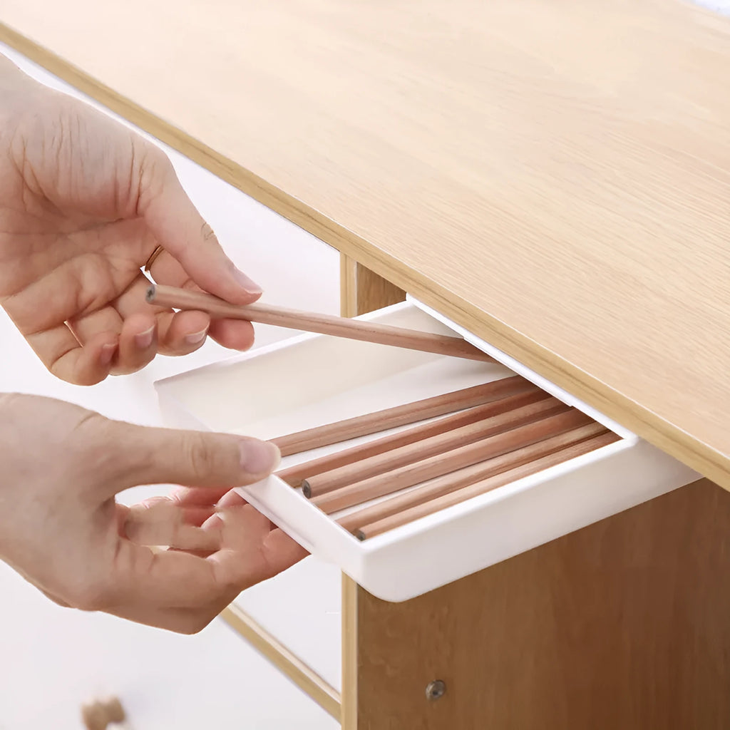 Japanese-style plastic drawer storage box in grey colour for stationery organisation in study rooms
