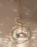 23cm crystal rearview mirror decoration with moon, hoop and rainbow shapes and colourful beads