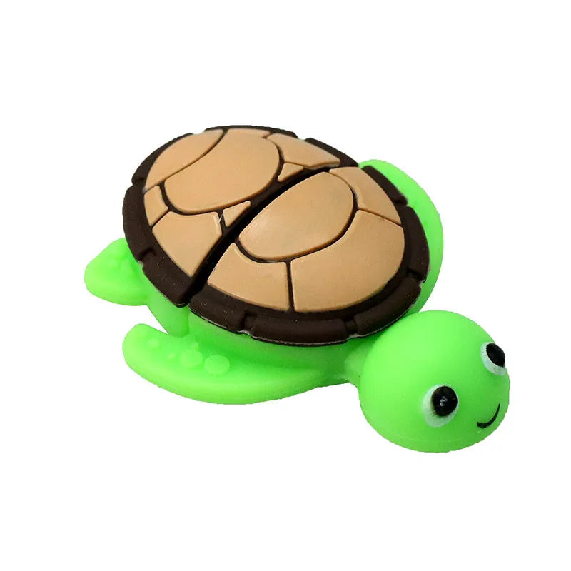 Creative Cartoon Turtle USB Flash Drive in green plastic casing with USB connector exposed