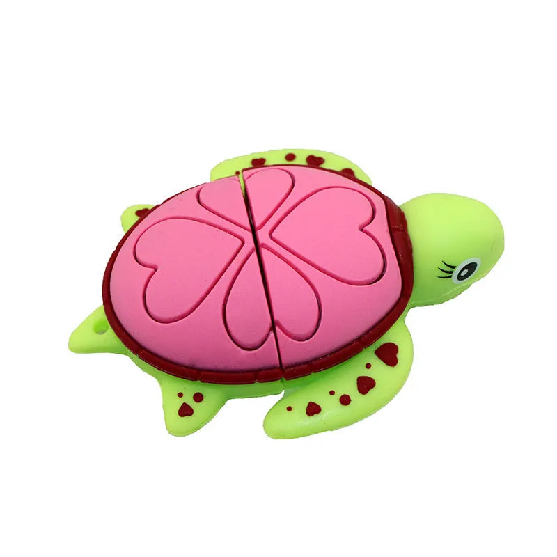 Creative Cartoon Turtle USB Flash Drive in green plastic casing with USB connector exposed