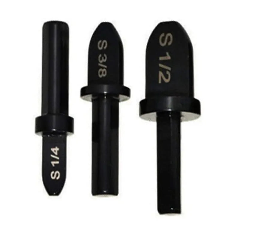 Six-piece electric tube expander set in stainless steel with black finish, sizes 7/8 to 1/4 inch, for copper pipe connection.