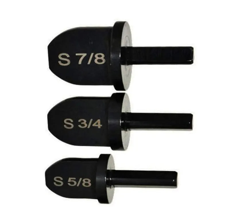 Six-piece electric tube expander set in stainless steel with black finish, sizes 7/8 to 1/4 inch, for copper pipe connection.