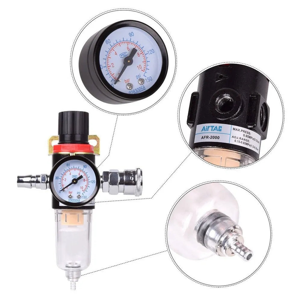 Air compressor filter regulator with pressure gauge and 1/4 inch connector